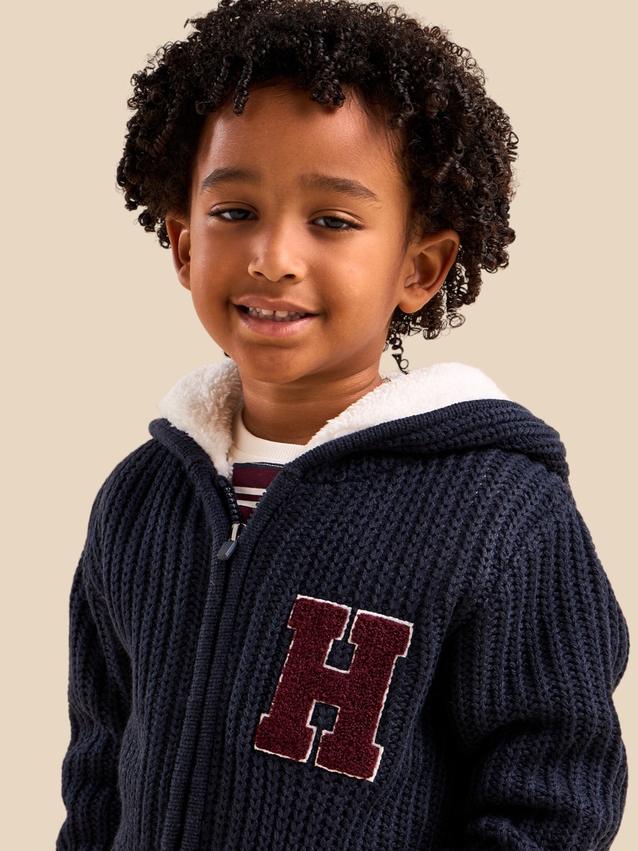 Textured Zip Through Hooded Sweater