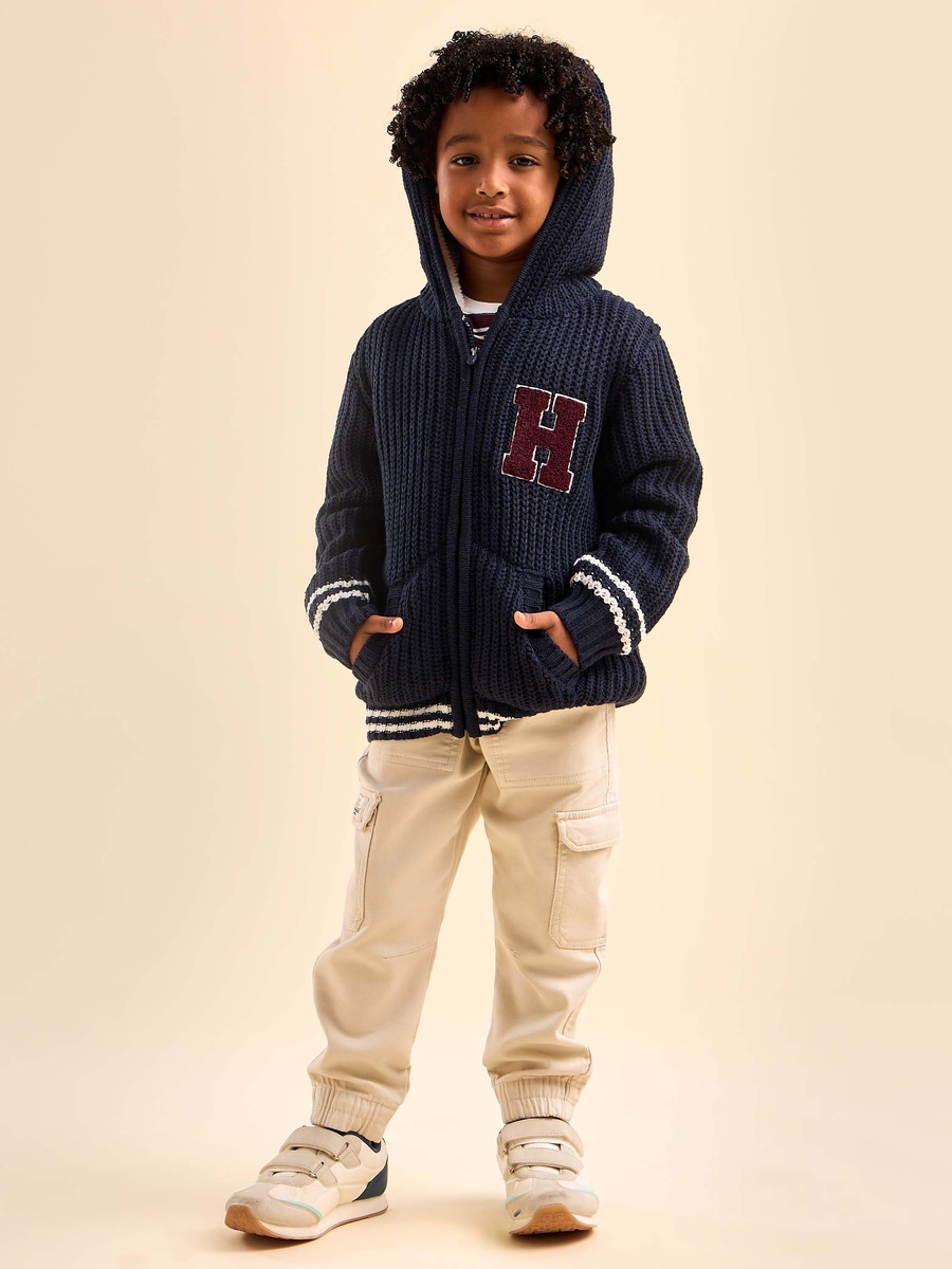 Textured Zip Through Hooded Sweater