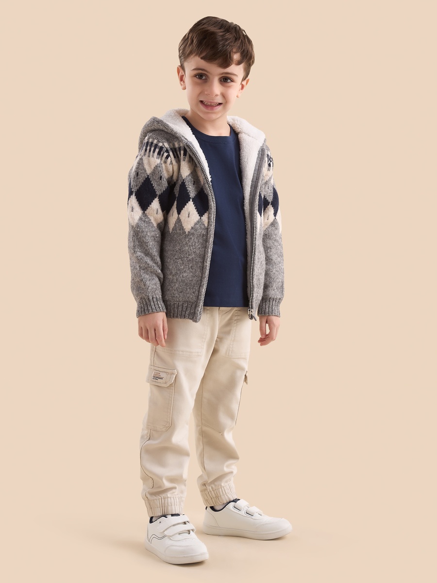 Fair Isle Hooded Sweater with Sherpa Lining