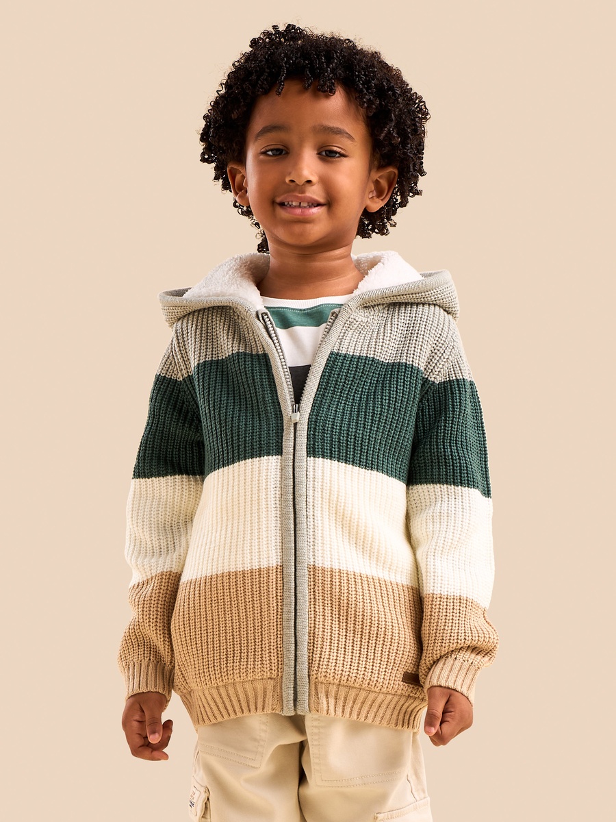 Striped Hooded Zip Through Sweater