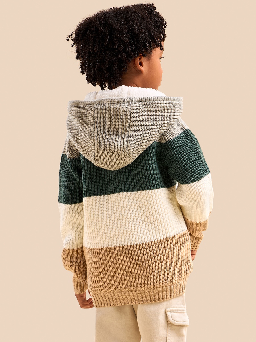 Striped Hooded Zip Through Sweater