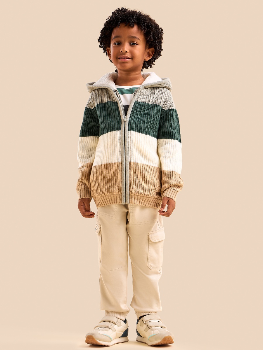 Striped Hooded Zip Through Sweater