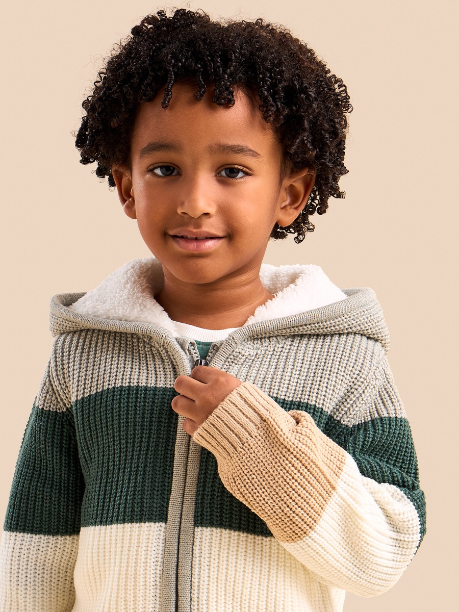 Striped Hooded Zip Through Sweater