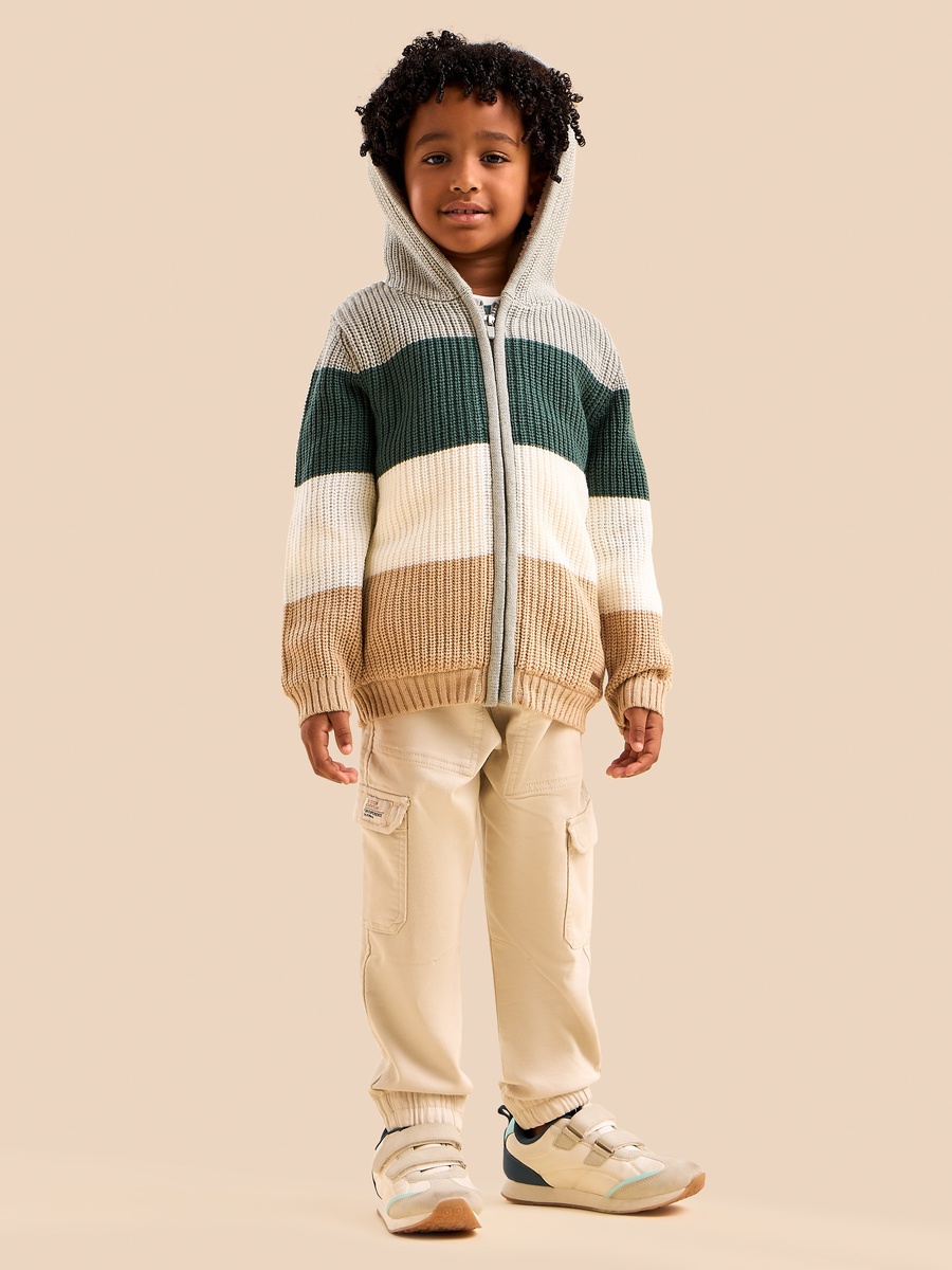 Striped Hooded Zip Through Sweater