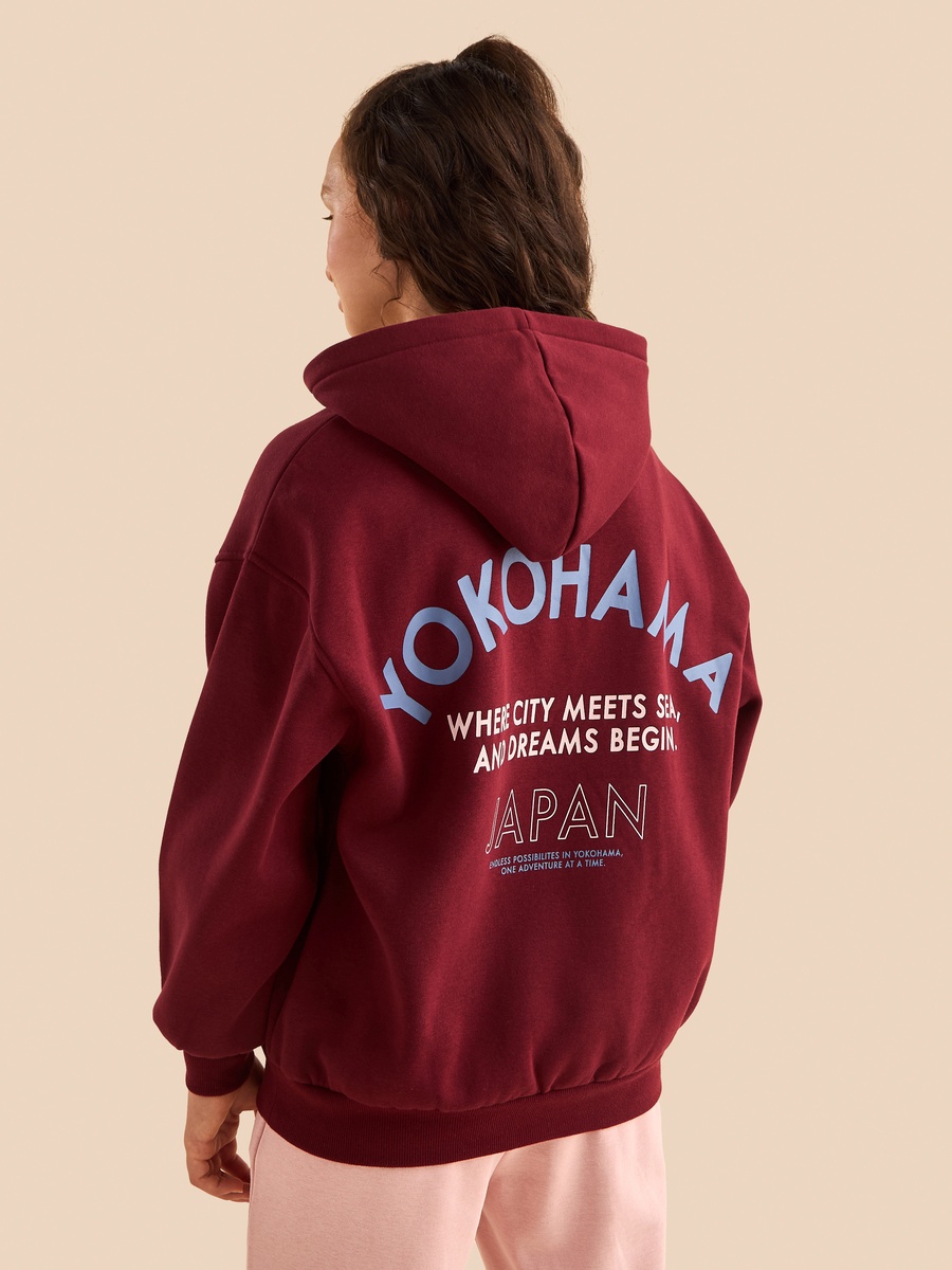 Japan Print Oversized Hooded Sweatshirt