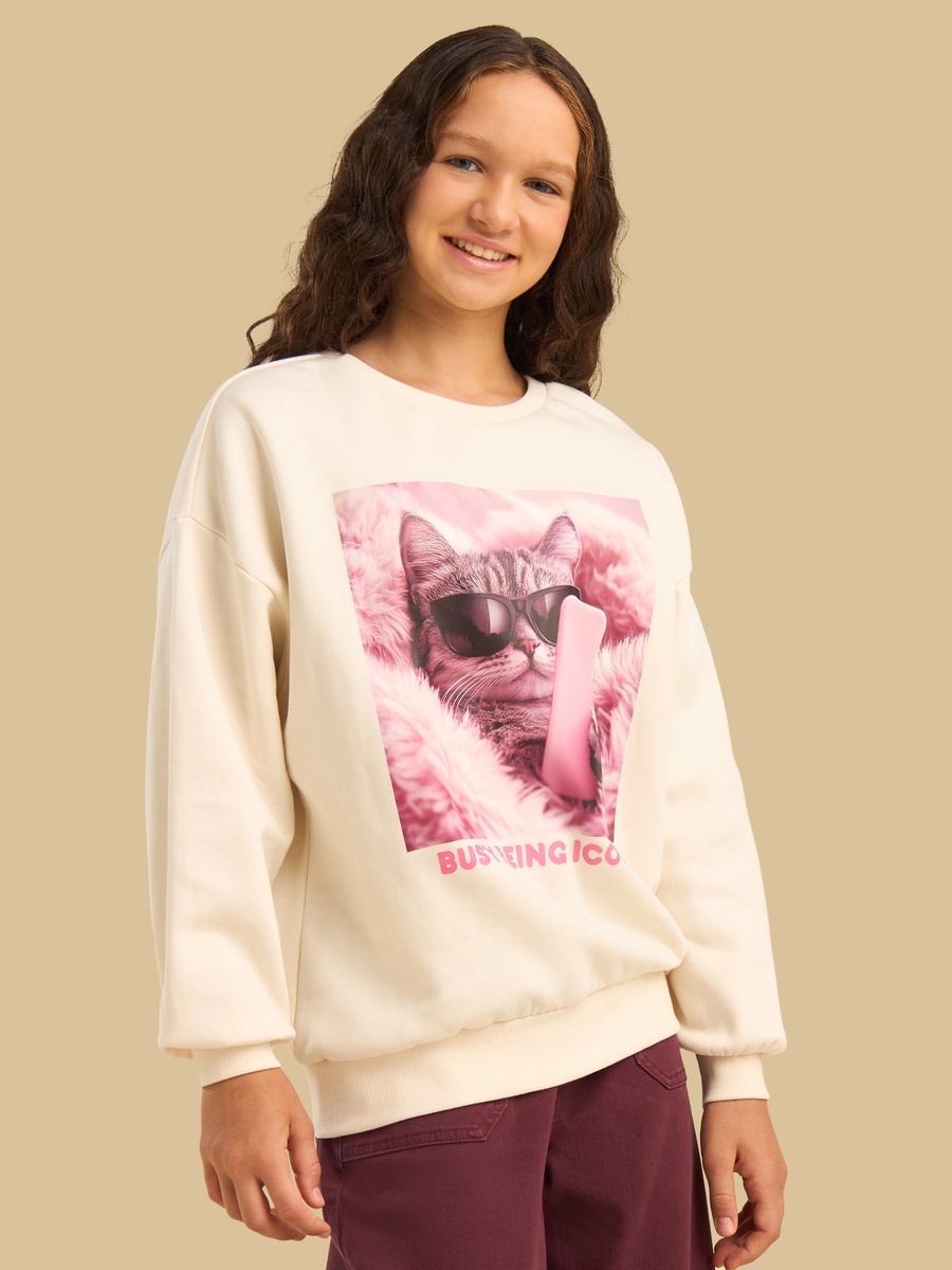 Cat Print Oversized Sweatshirt