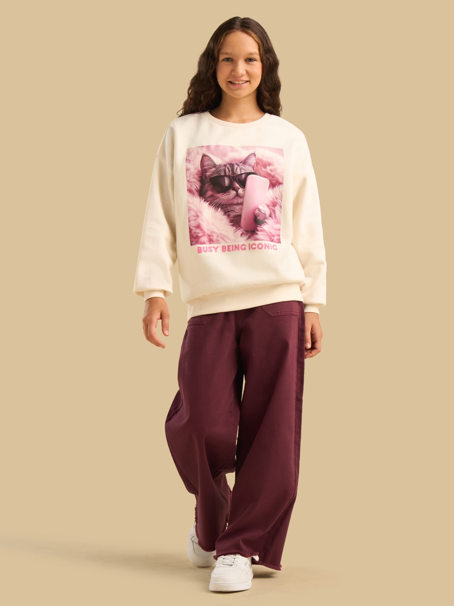Cat Print Oversized Sweatshirt