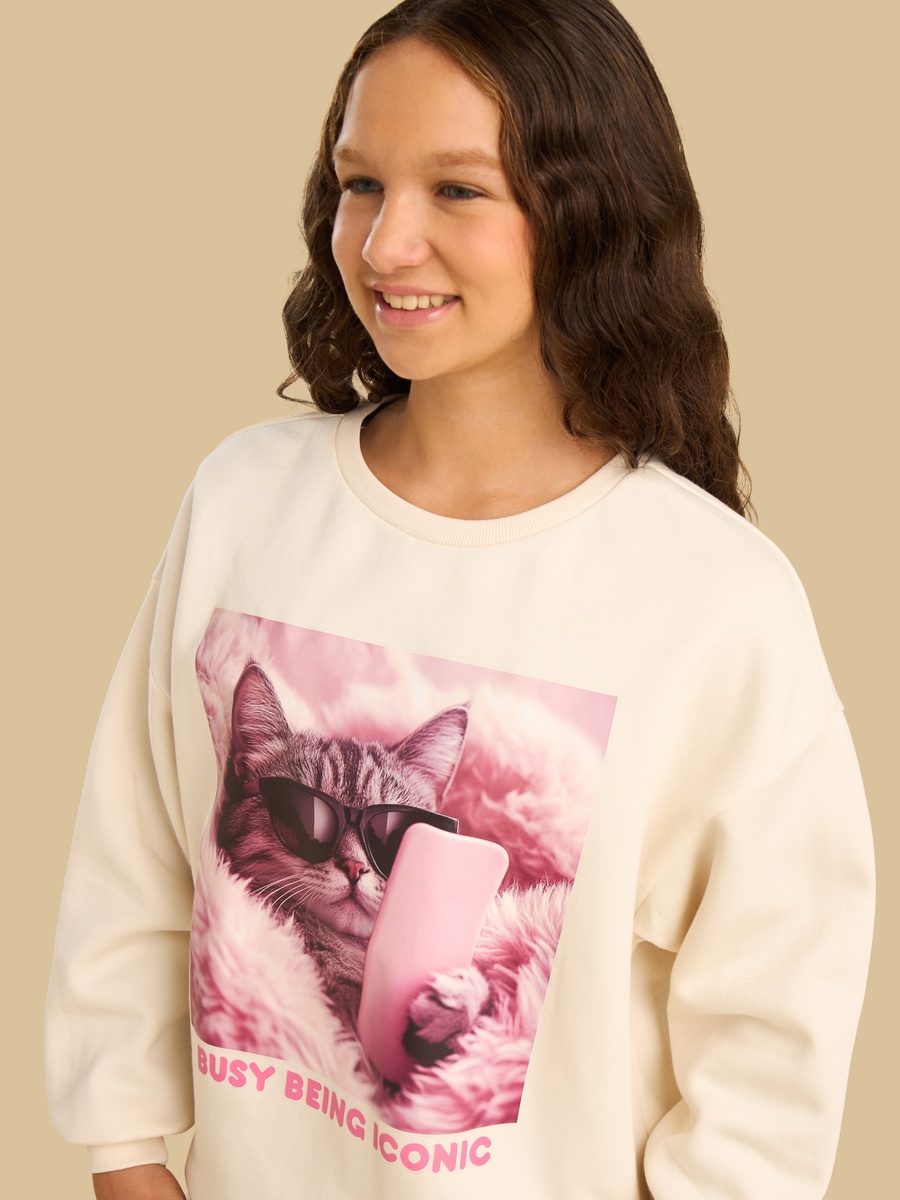 Cat Print Oversized Sweatshirt