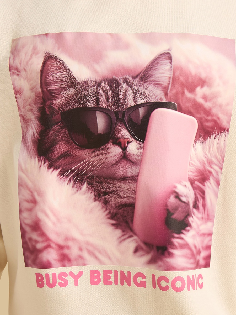 Cat Print Oversized Sweatshirt