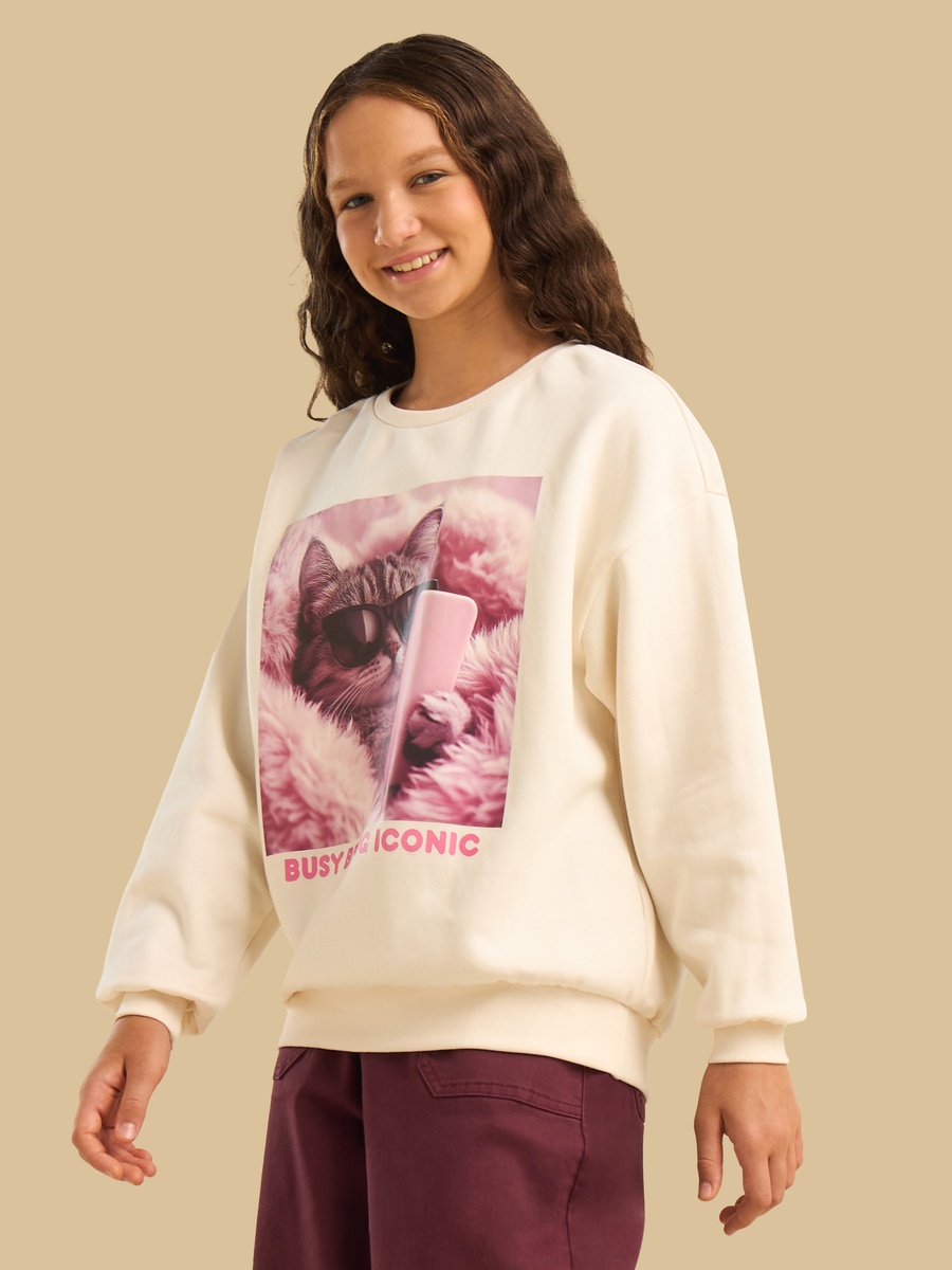 Cat Print Oversized Sweatshirt