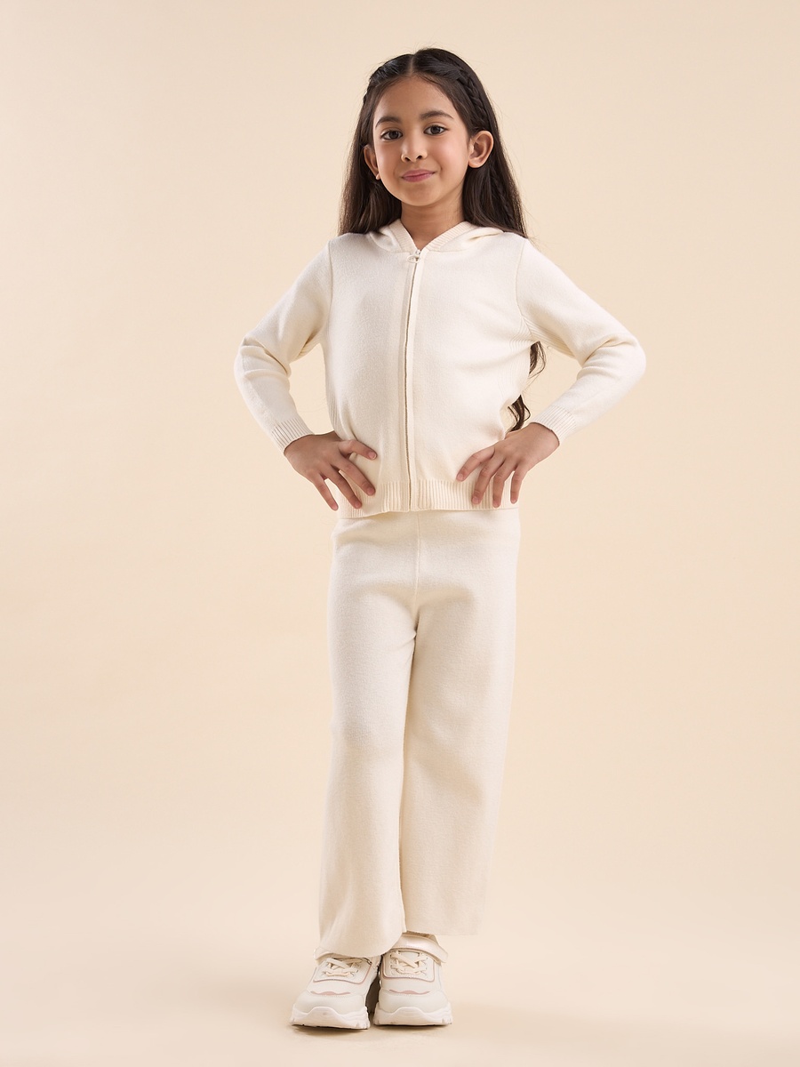 Textured Hooded Cardigan and Flared Pants Set