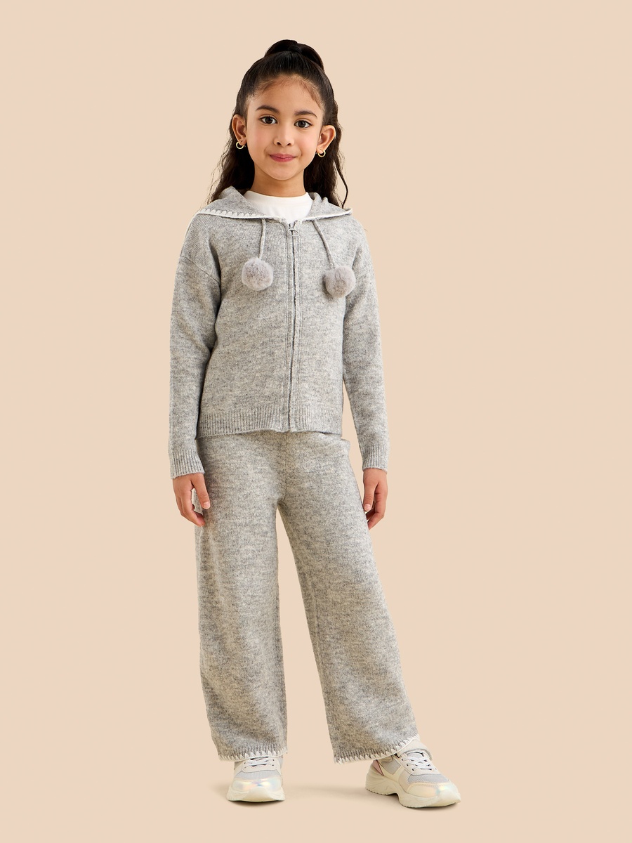 Textured Hooded Cardigan and Wide Leg Pants Set
