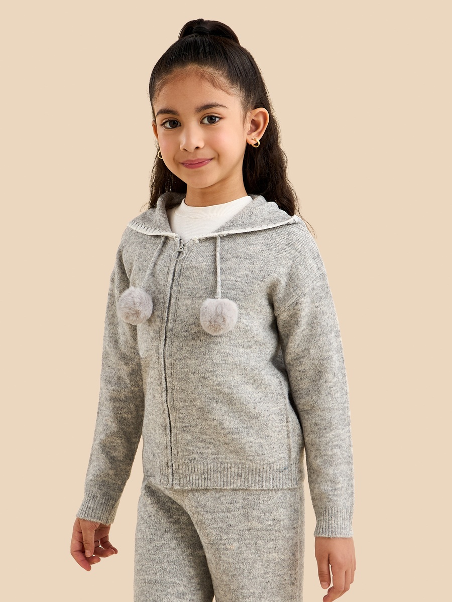 Textured Hooded Cardigan and Wide Leg Pants Set
