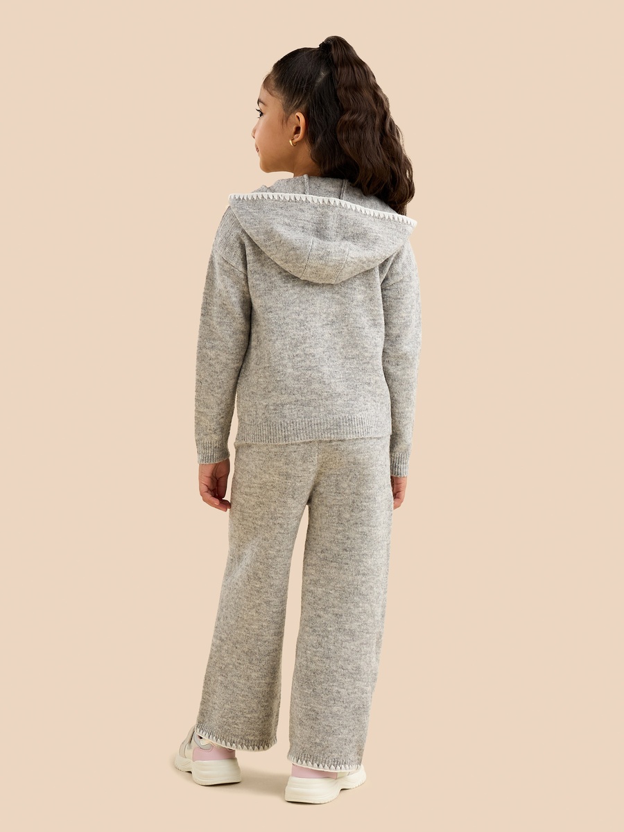 Textured Hooded Cardigan and Wide Leg Pants Set