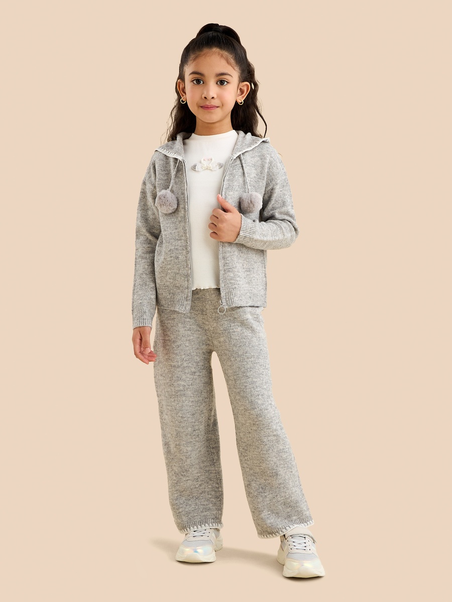 Textured Hooded Cardigan and Wide Leg Pants Set
