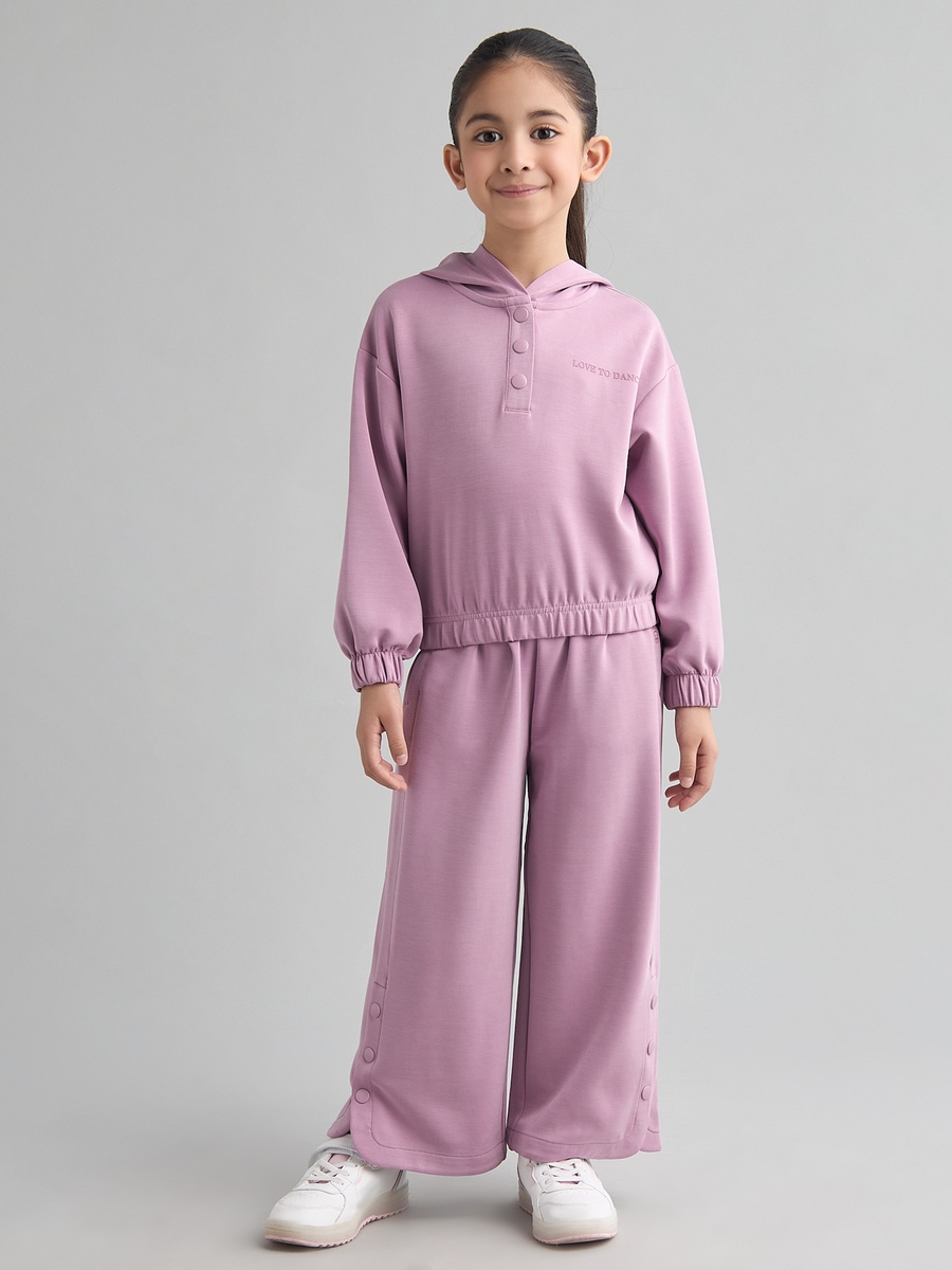 Plain Hooded Sweatshirt and Wide Leg Pant Set