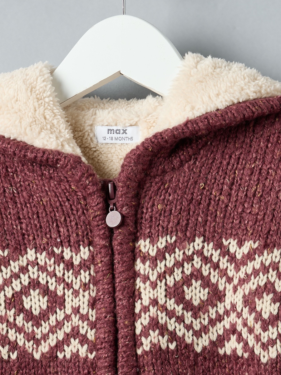 Textured Zip Through Hooded Sweater