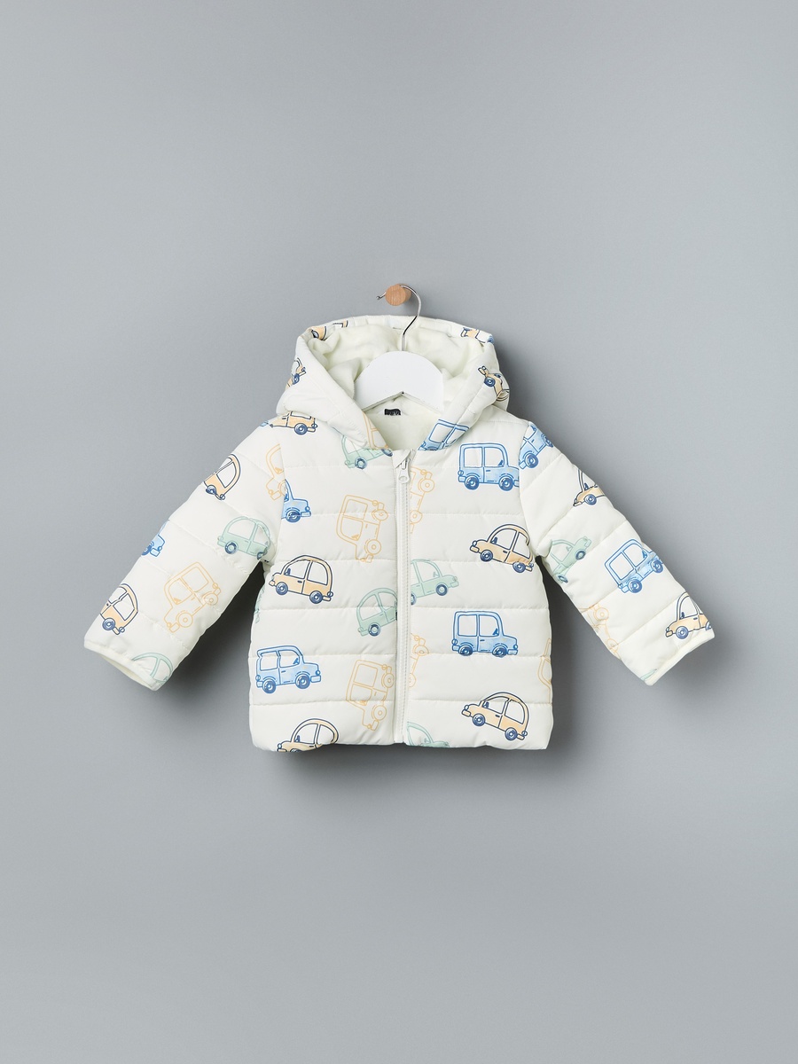 Car Print Hooded Puffer Jacket