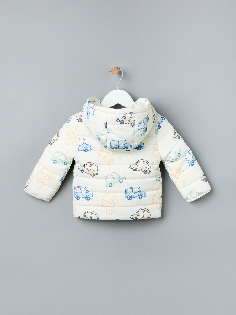 Car Print Hooded Puffer Jacket