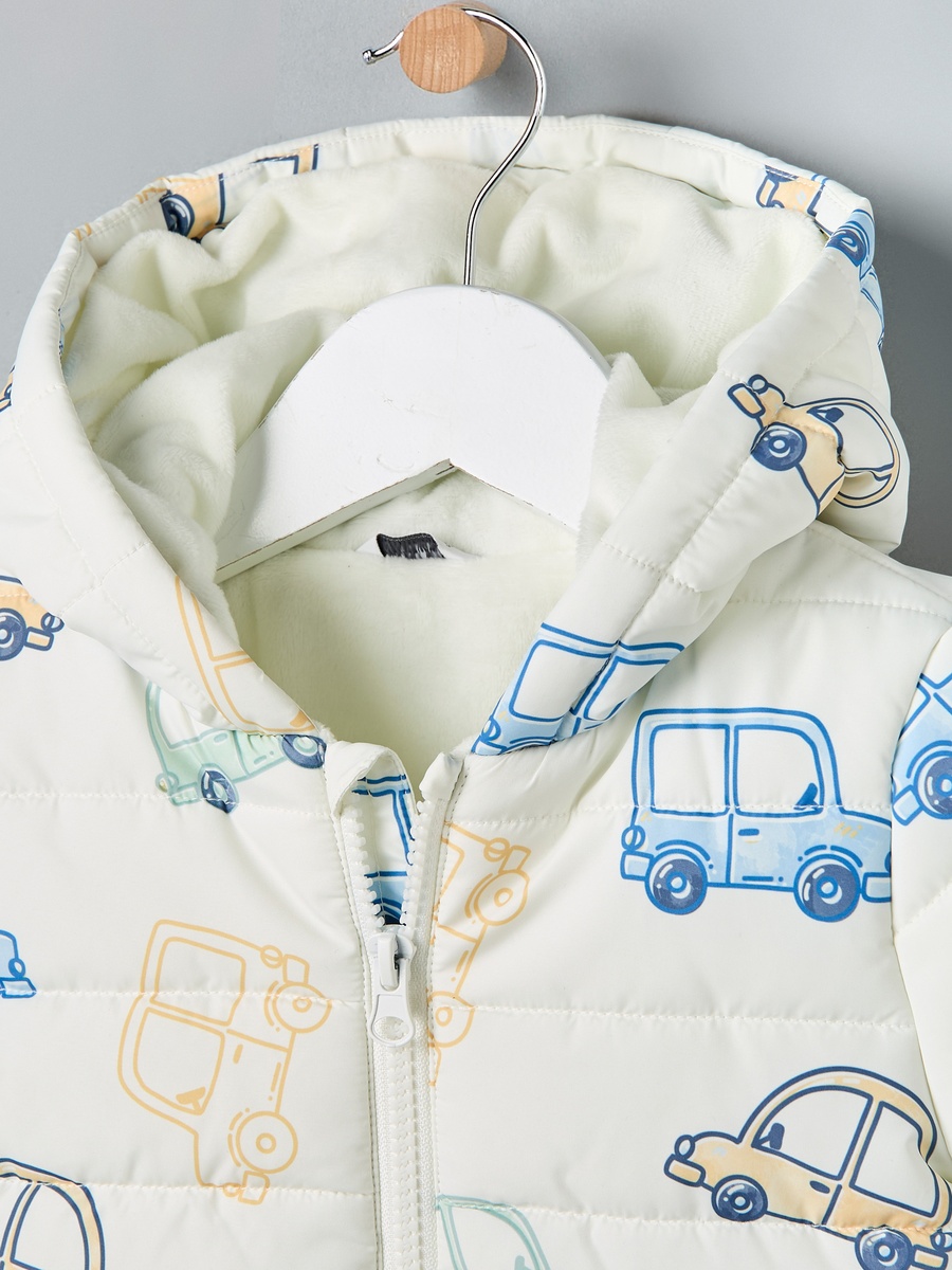 Car Print Hooded Puffer Jacket