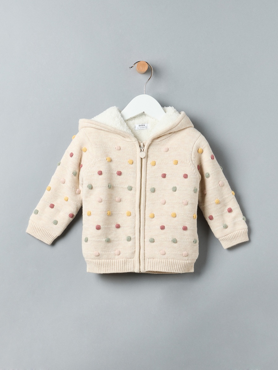 Textured Zip Through Hooded Sweater
