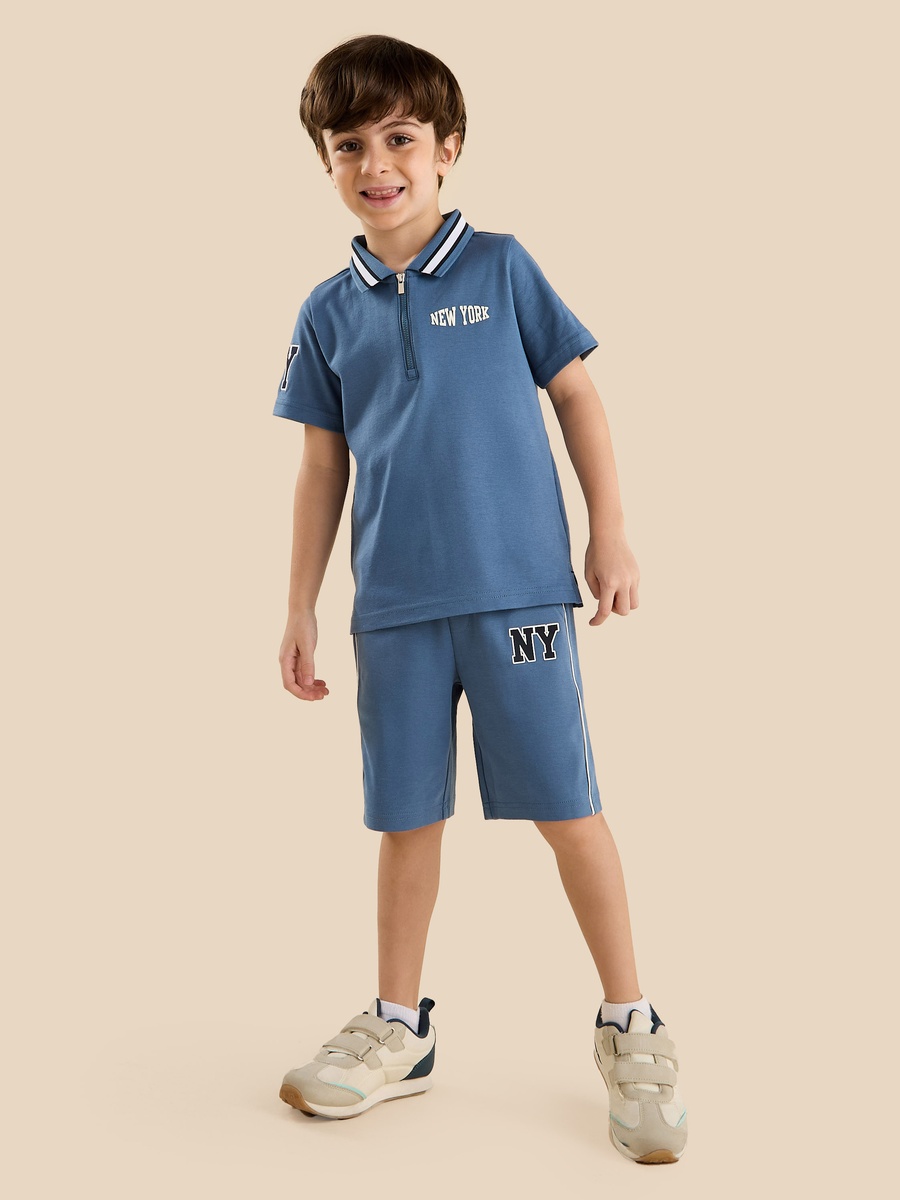 Printed Polo T-Shirt and Shorts Set