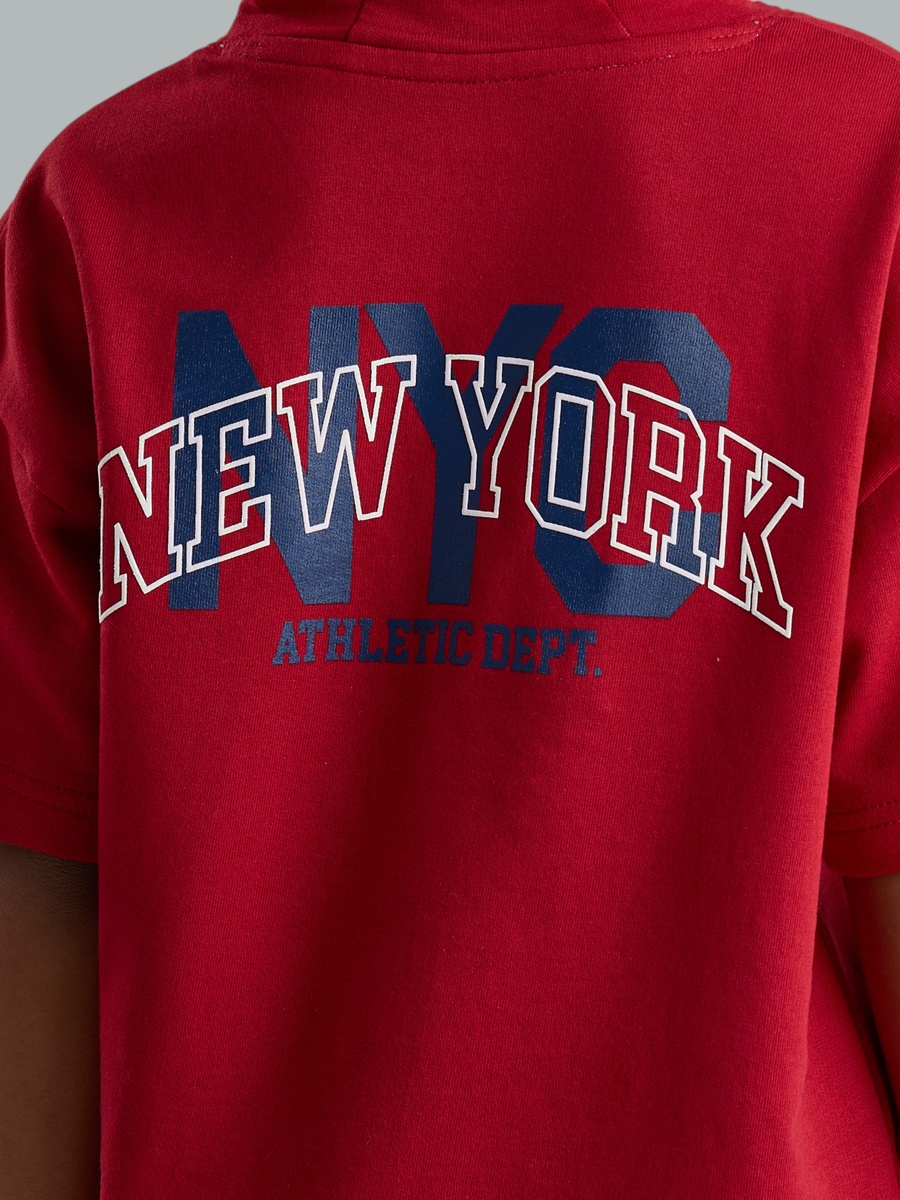New York Print Hooded T-Shirt and Shorts Set