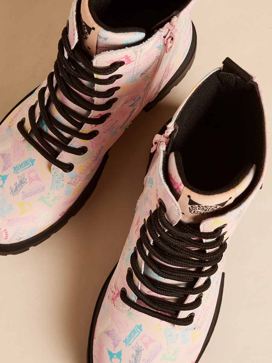 Kuromi Print Lace-Up Boots
