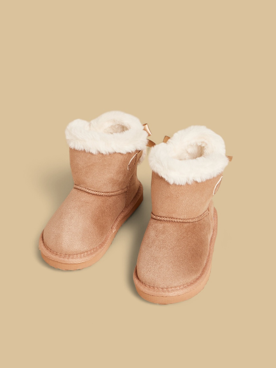Girls Faux Fur Trim Ankle Boots with Bow Detail
