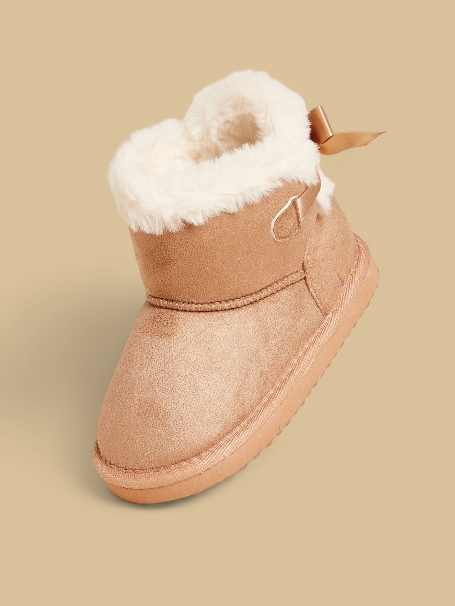 Girls Faux Fur Trim Ankle Boots with Bow Detail