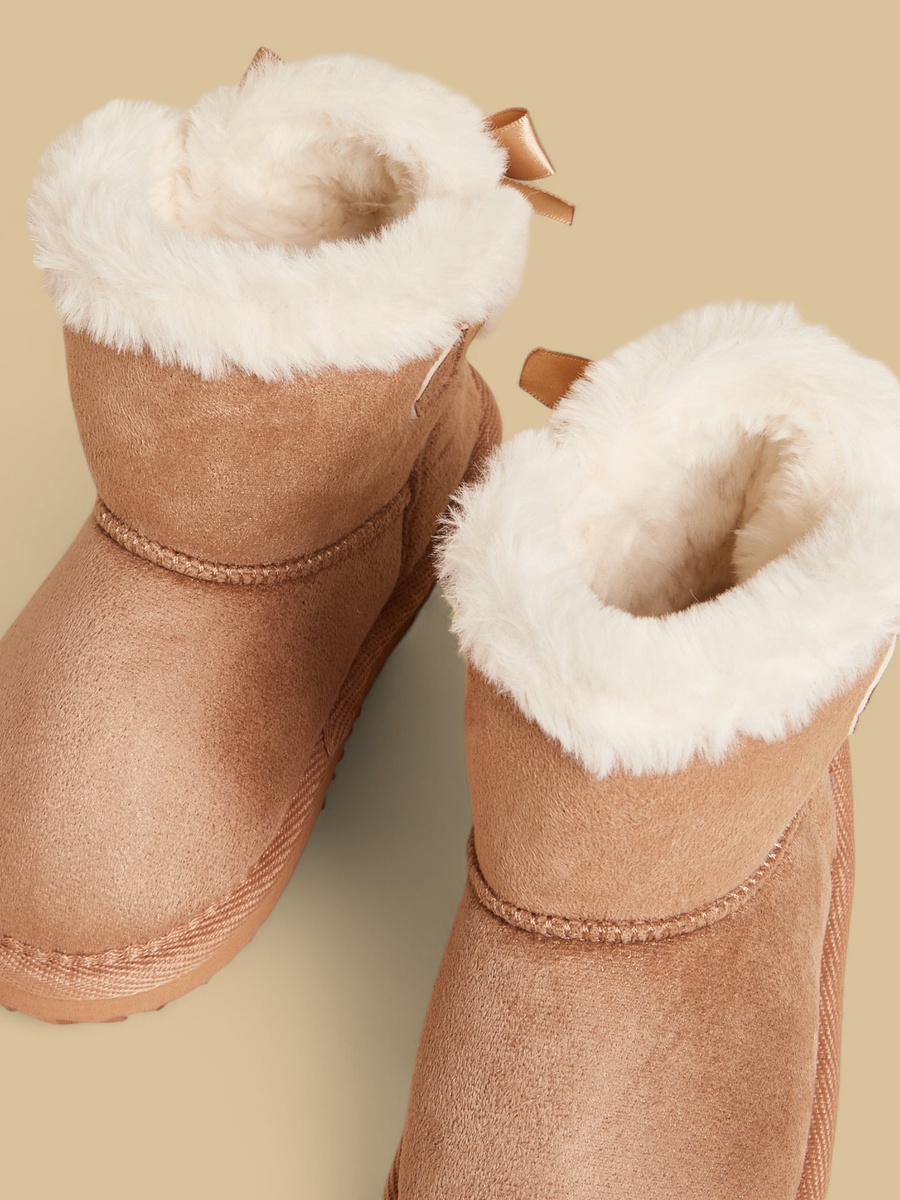 Girls Faux Fur Trim Ankle Boots with Bow Detail