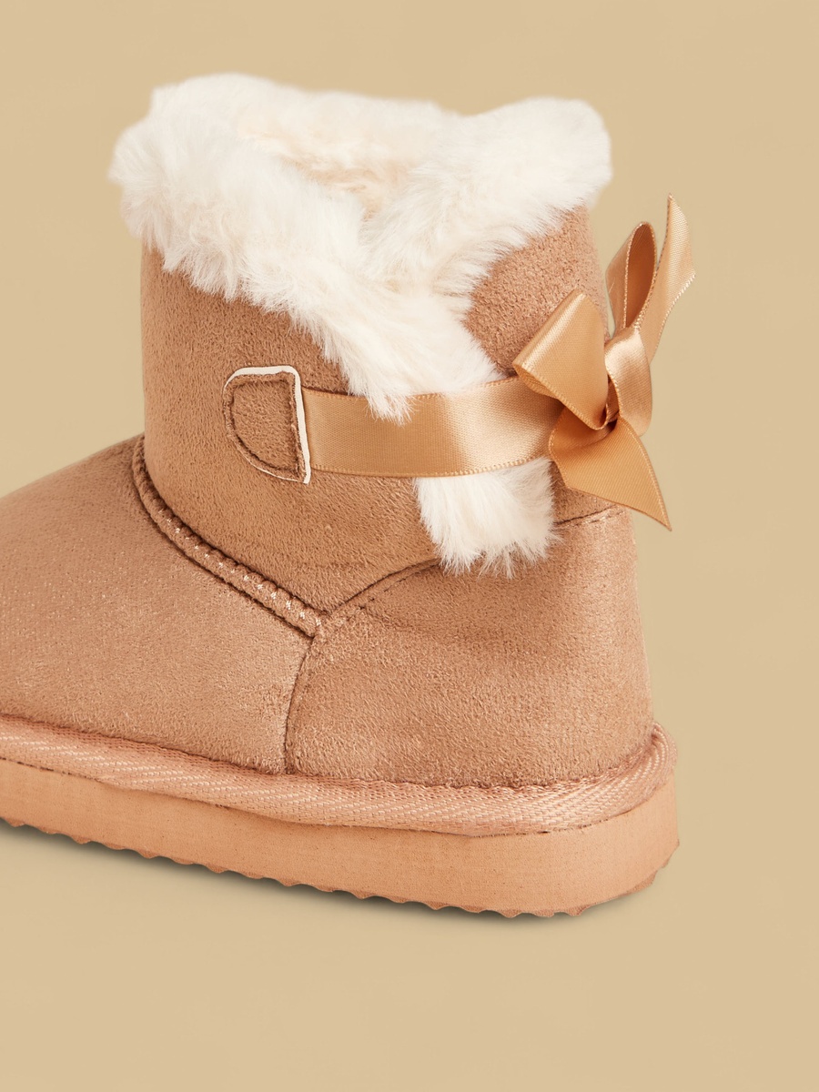 Girls Faux Fur Trim Ankle Boots with Bow Detail