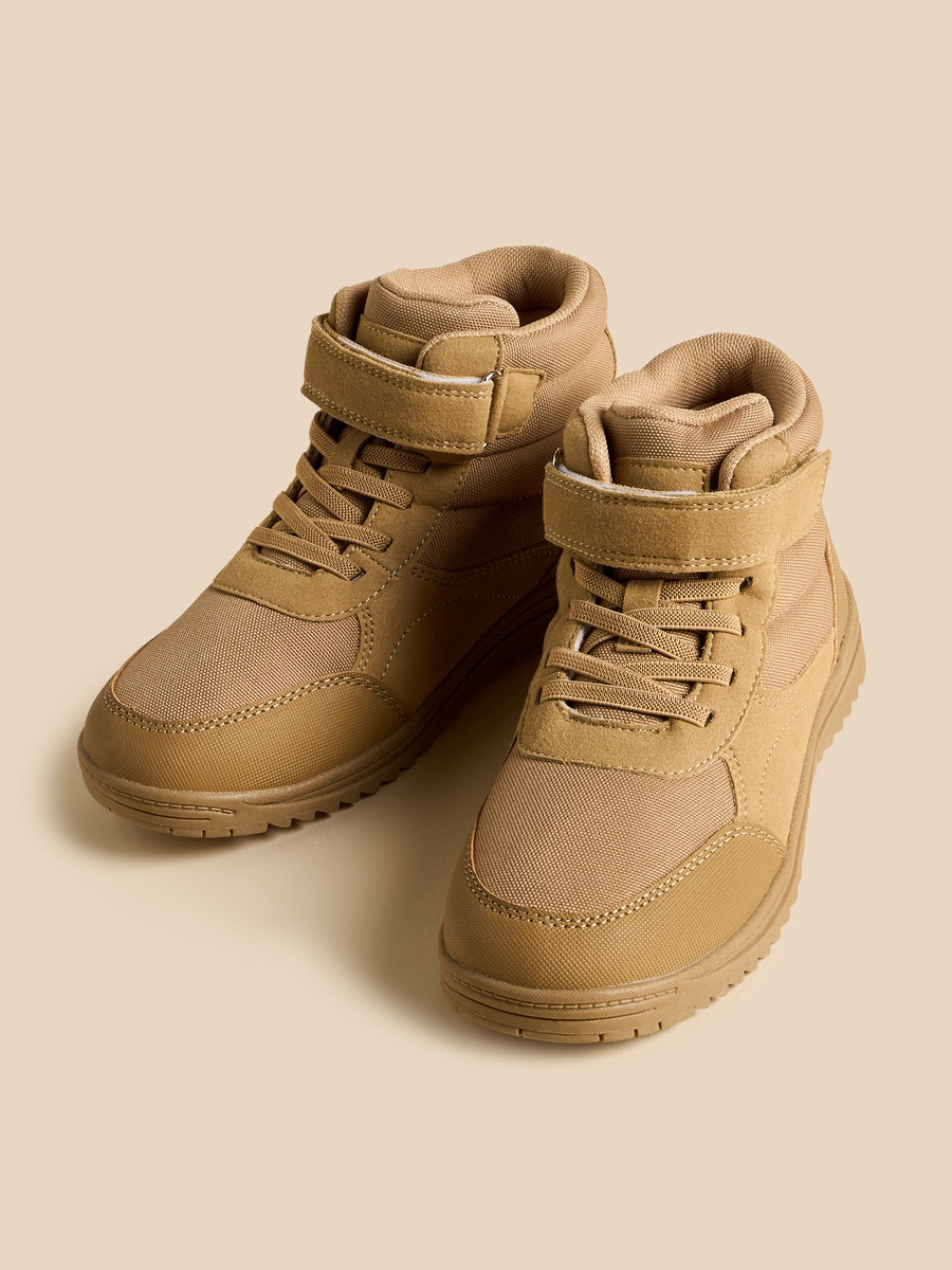 Panelled Boots with Hook and Loop Closure