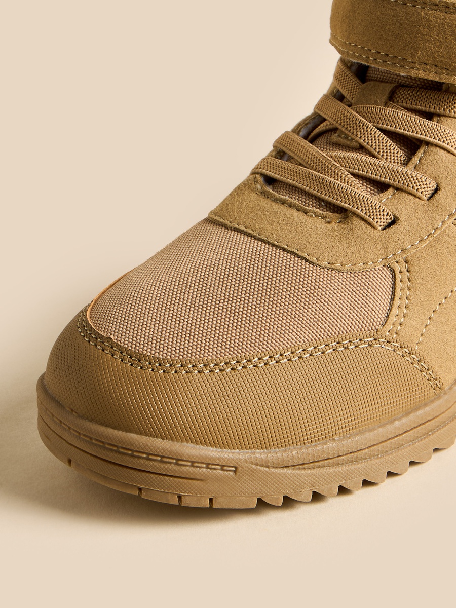 Panelled Boots with Hook and Loop Closure
