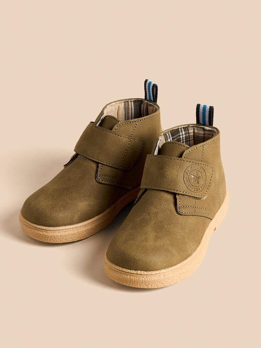 Textured Ankle Boots with Hook and Loop Closure