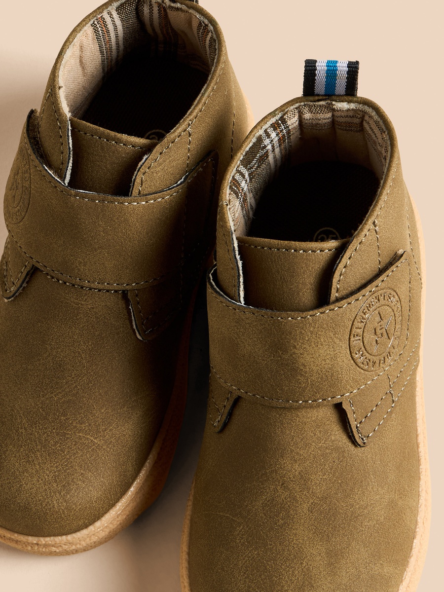 Textured Ankle Boots with Hook and Loop Closure
