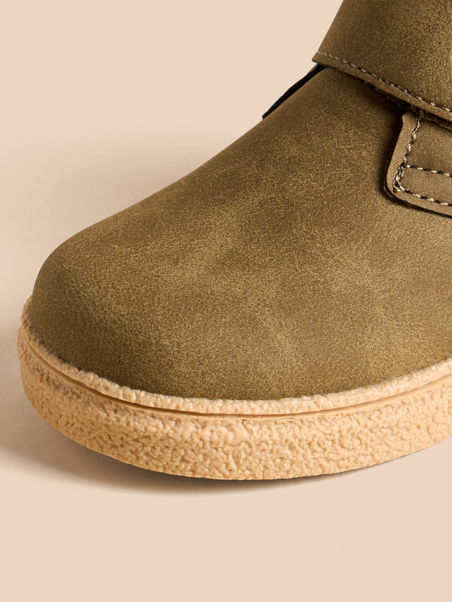 Textured Ankle Boots with Hook and Loop Closure