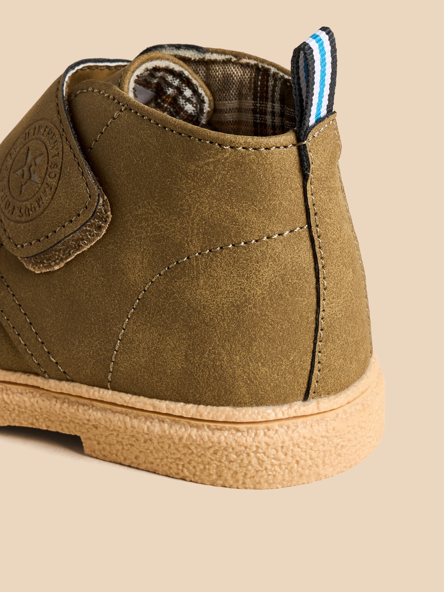 Textured Ankle Boots with Hook and Loop Closure