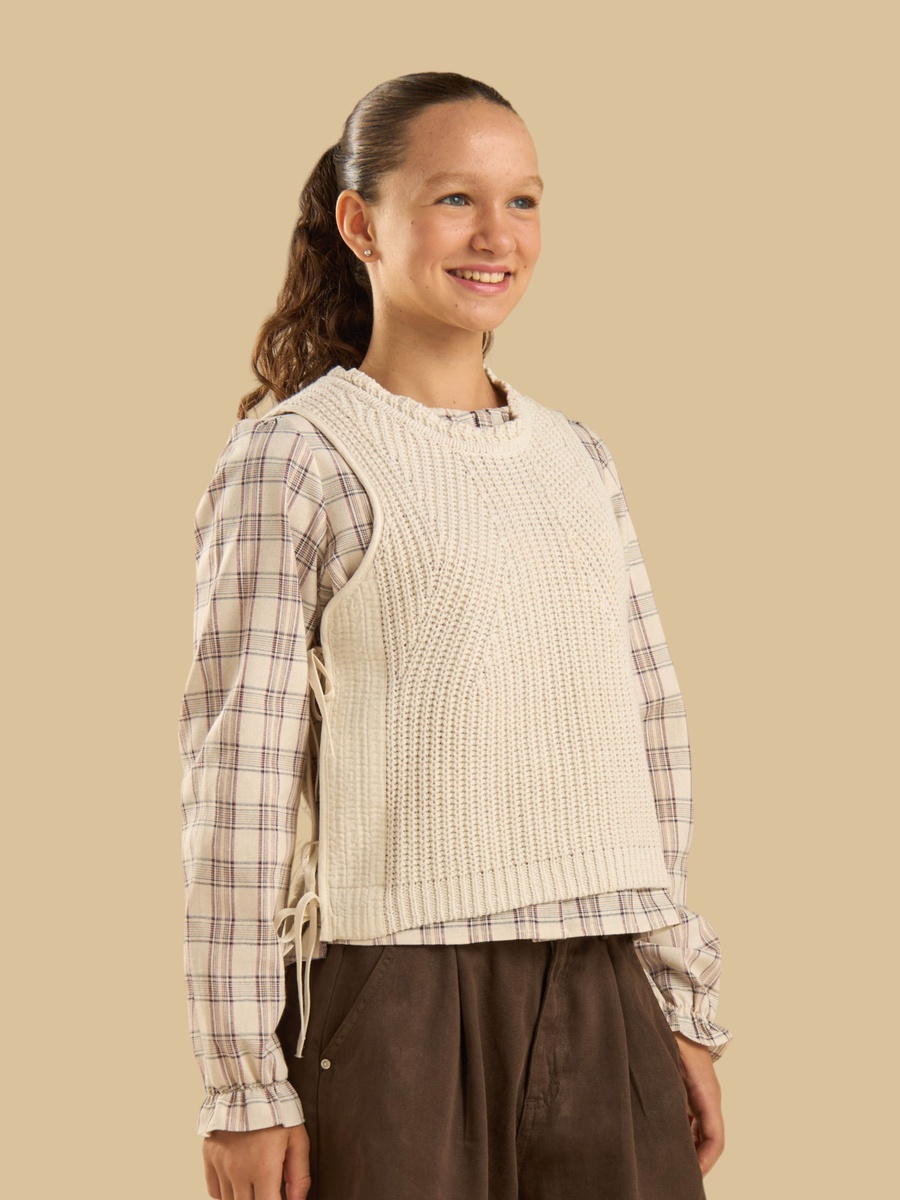 Tabard Sweater Vest with Checked Top