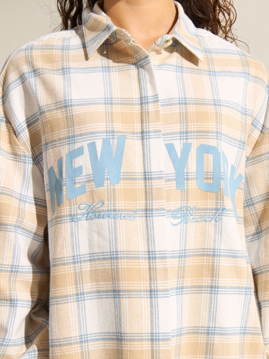 Checked Oversized Cotton Shirt with Lace Inserts