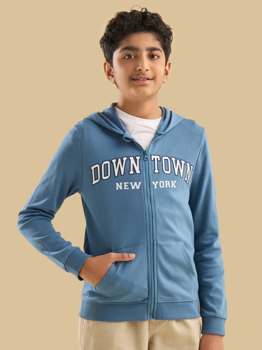New York Print Cotton Zip Through Hoodie