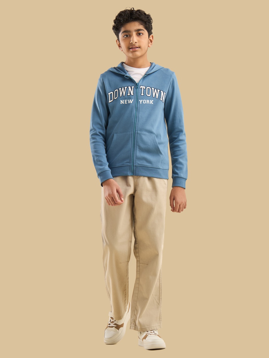 New York Print Cotton Zip Through Hoodie