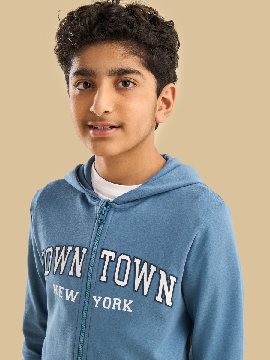 New York Print Cotton Zip Through Hoodie