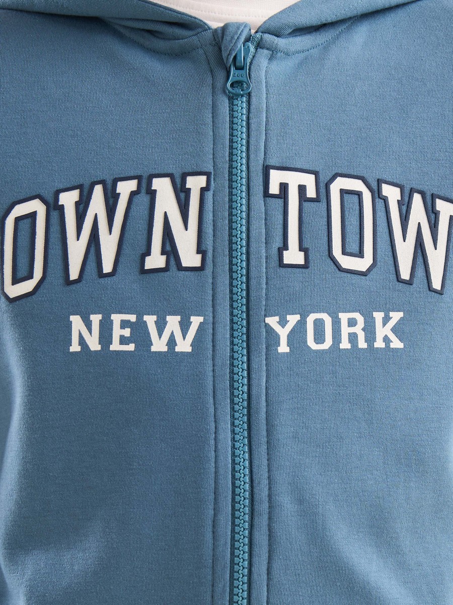 New York Print Cotton Zip Through Hoodie