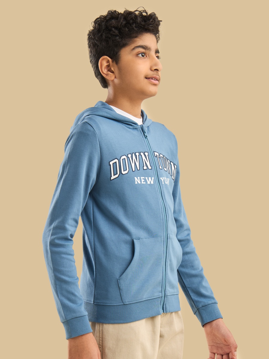 New York Print Cotton Zip Through Hoodie