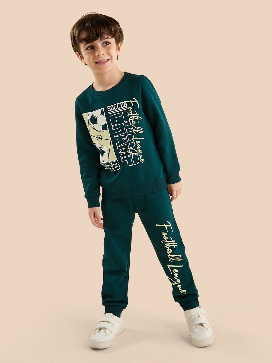 Football Print Sweatshirt and Joggers Set