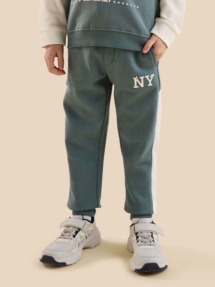 Typographic Print Cotton Hooded Sweatshirt and Joggers Set