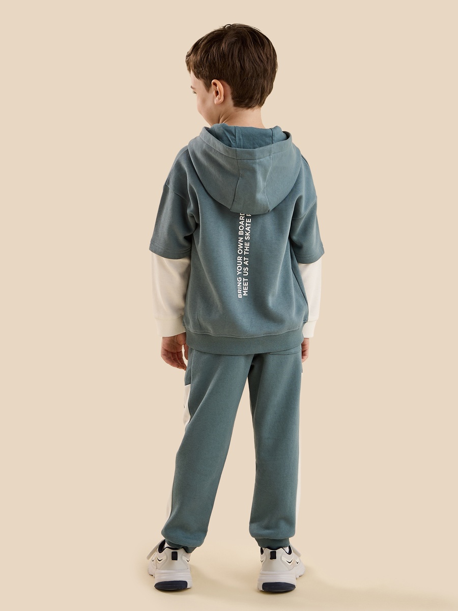 Typographic Print Cotton Hooded Sweatshirt and Joggers Set