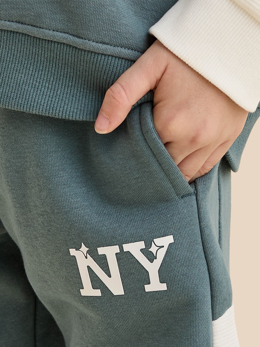 Typographic Print Cotton Hooded Sweatshirt and Joggers Set