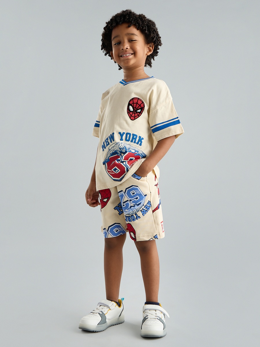 Spider-Man Print Cotton T-Shirt and Shorts Set